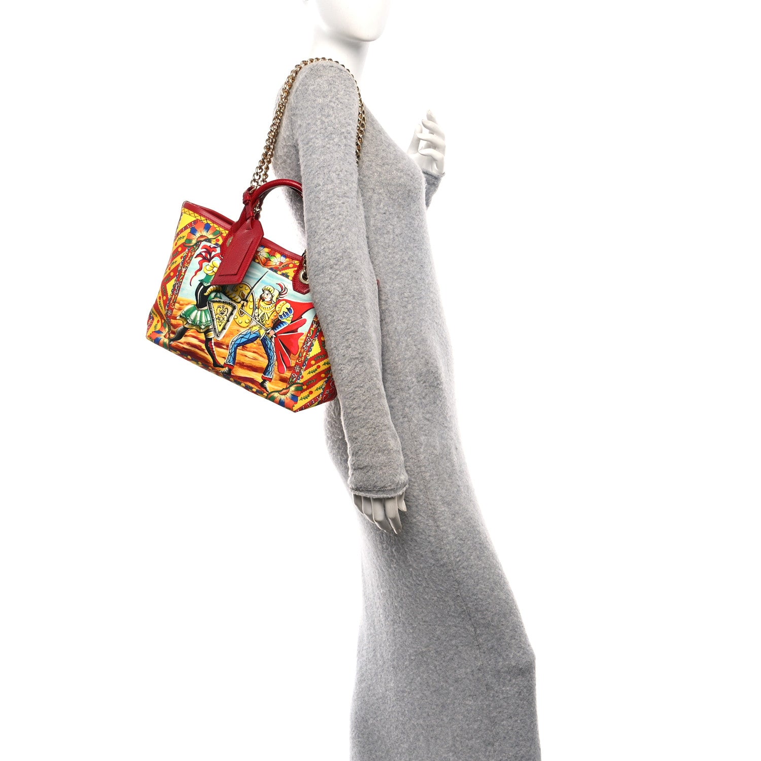 Dolce & Gabbana Canvas Snakeskin Carretto Print Capri Tote Red Multicolor 2 of 9