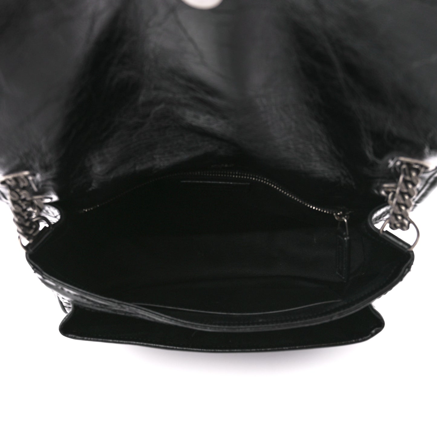 Crinkled Calfskin Matelasse Monogram Medium Niki Chain Satchel Black