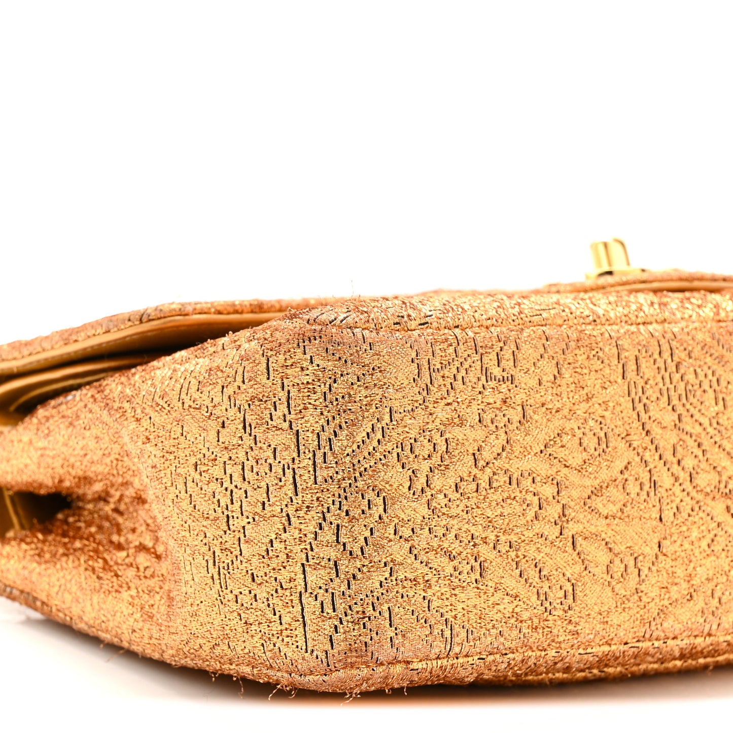 Metallic Brocade Quilted Small Double Flap Gold