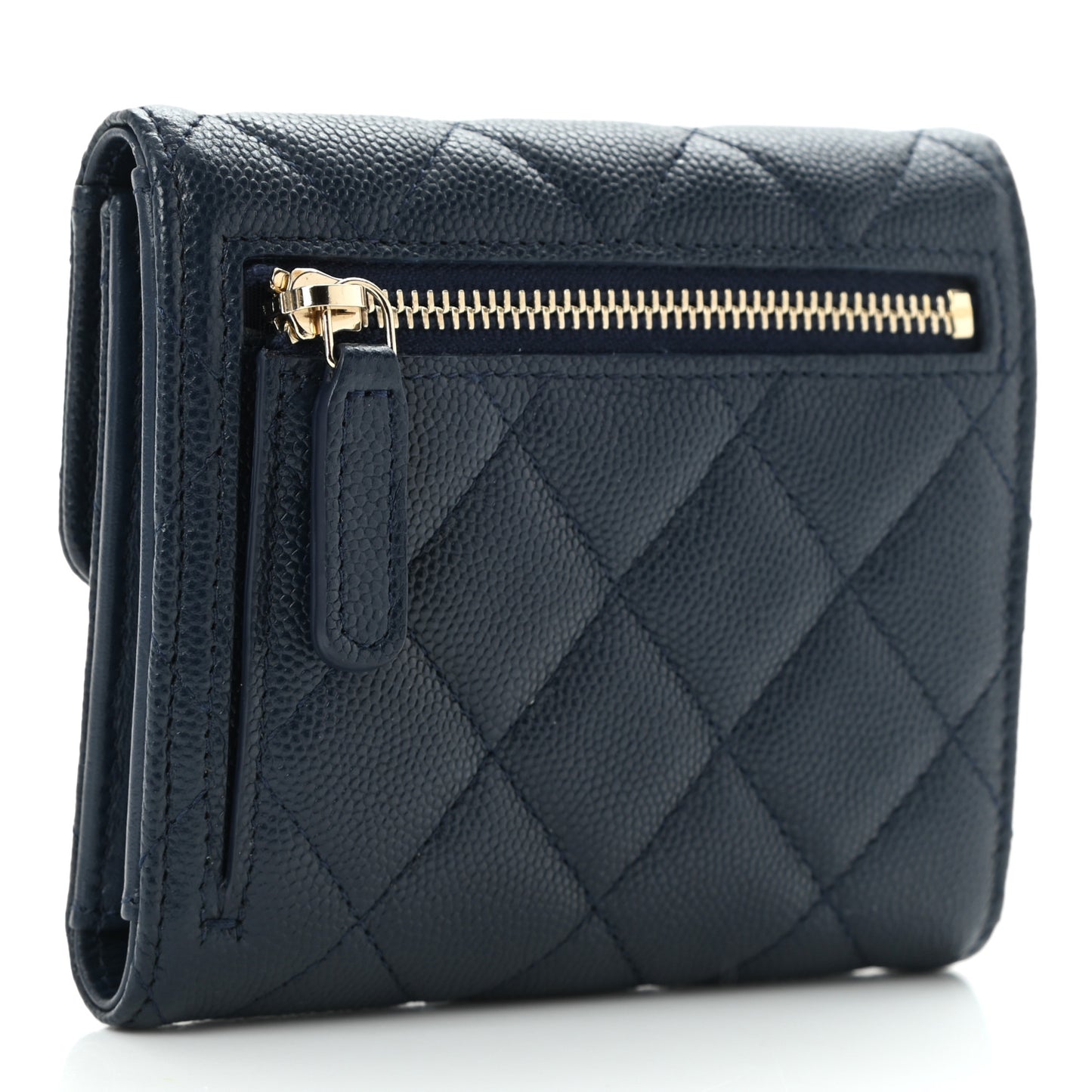 Caviar Quilted Compact Flap Wallet Navy