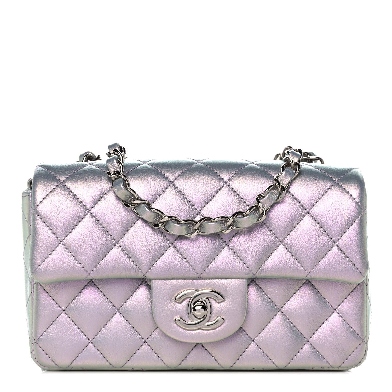 Chanel Iridescent Calfskin Quilted Mini Rectangular Flap Purple 1 of 11