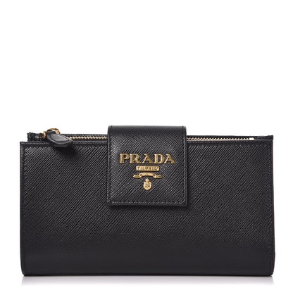 Prada Saffiano Metal Medium Wallet Black 1 of 7