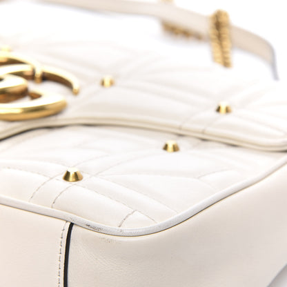 Gucci Calfskin Matelasse Studded Medium GG Marmont Shoulder Bag White 13 of 18