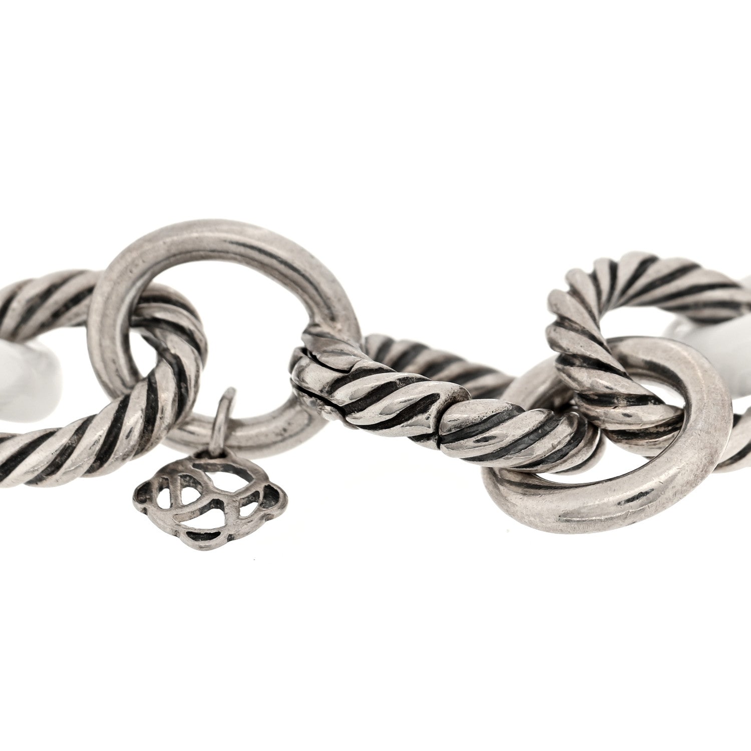 David Yurman Sterling Silver Ceramic 13mm Large Oval Link Bracelet White 3 of 3