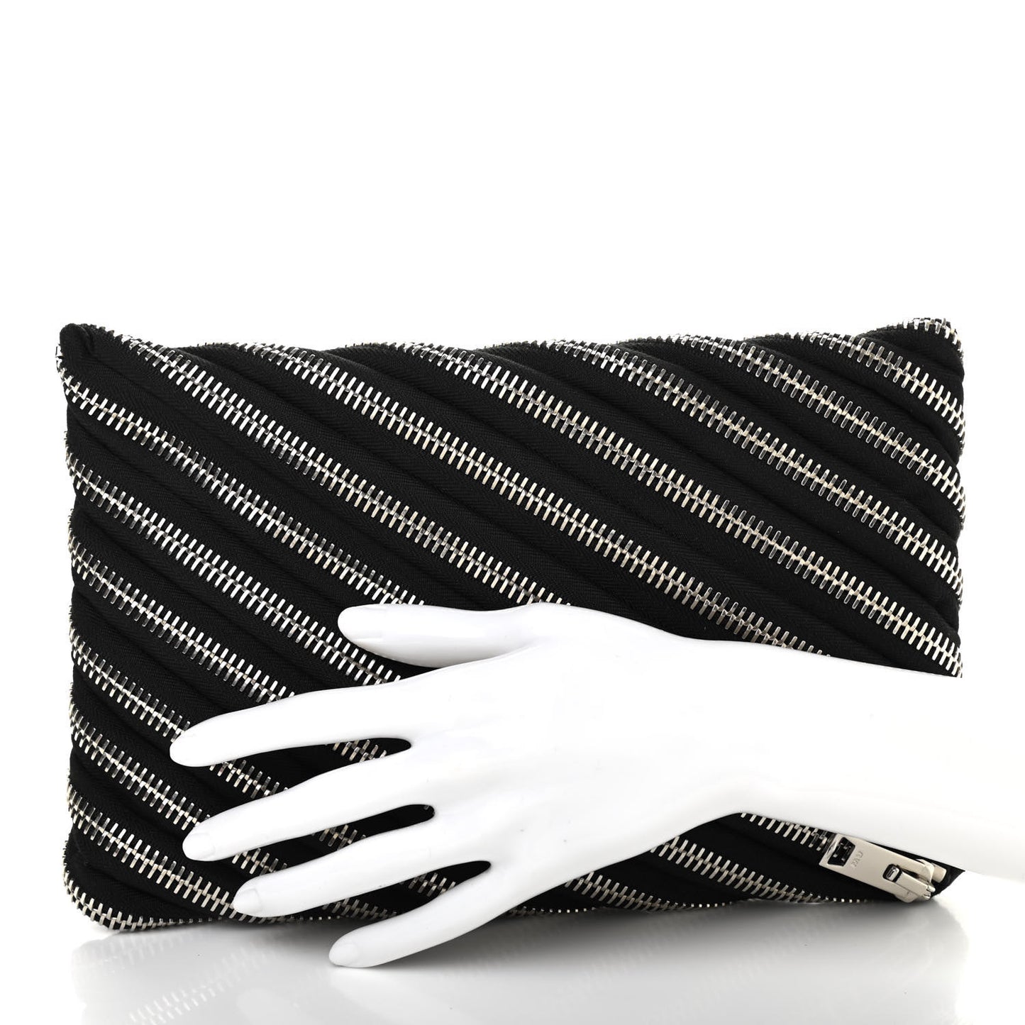 Metal Nylon Zipper Clutch Black