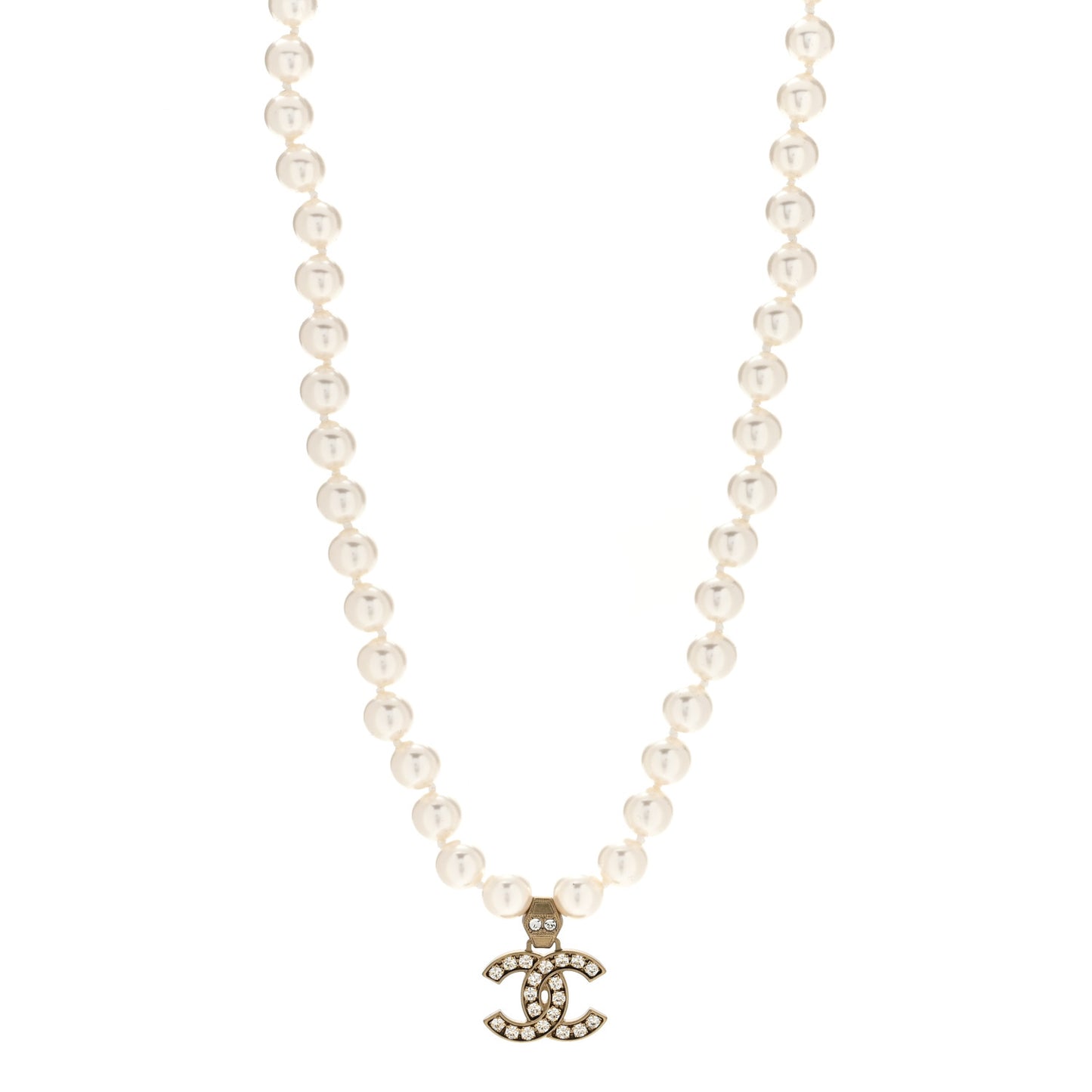 Pearl Crystal CC Short Necklace Gold