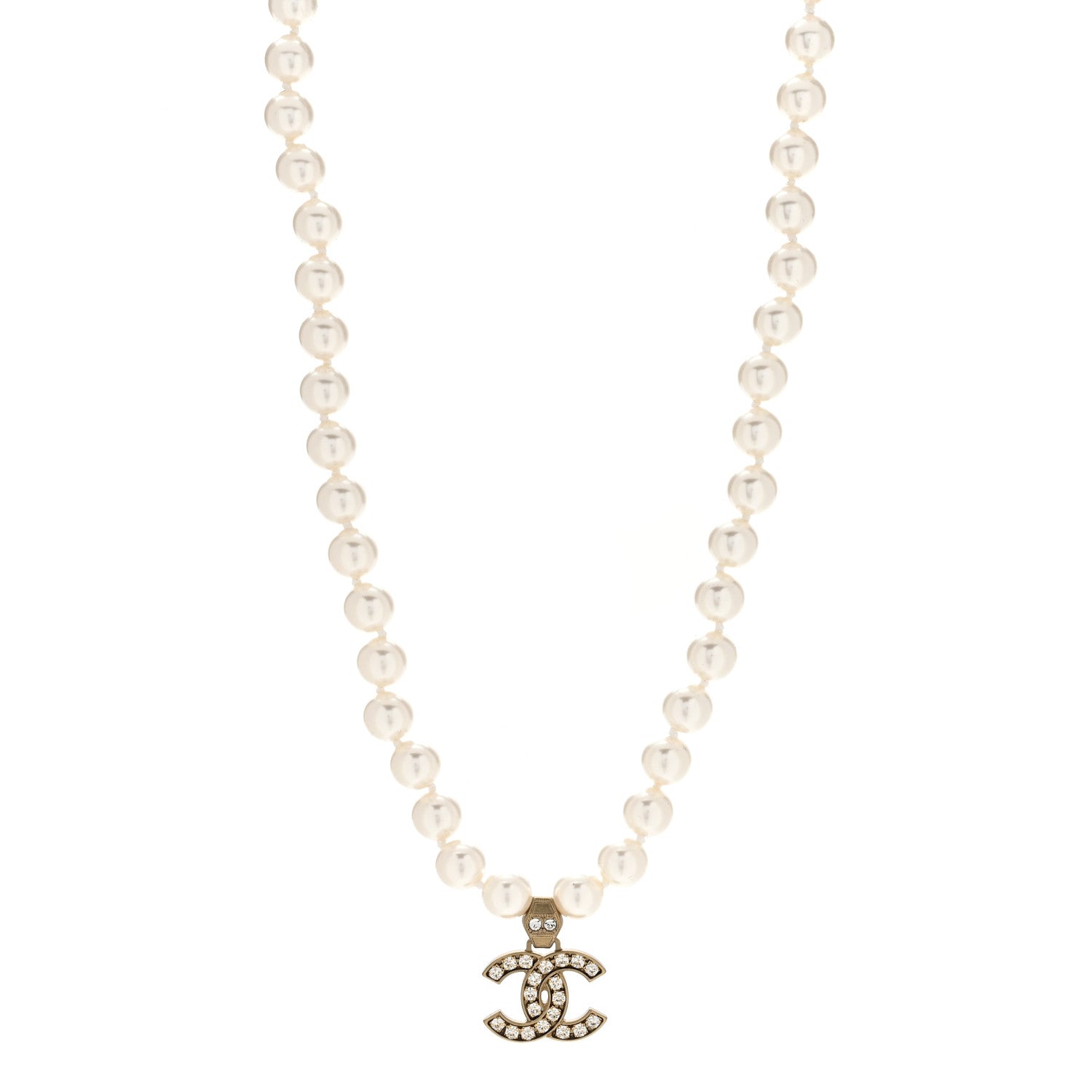 Chanel Pearl Crystal CC Short Necklace Gold 1 of 4