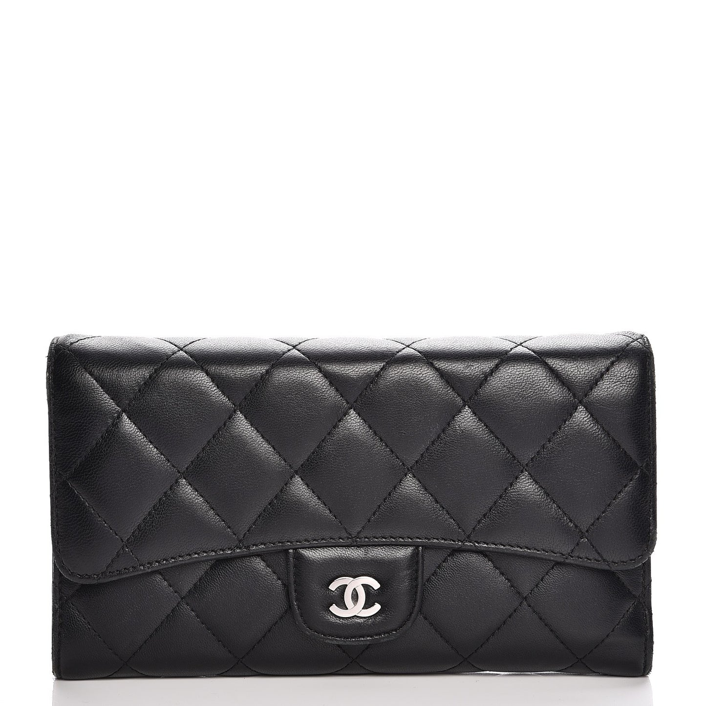 Lambskin Quilted Large Flap Wallet Black
