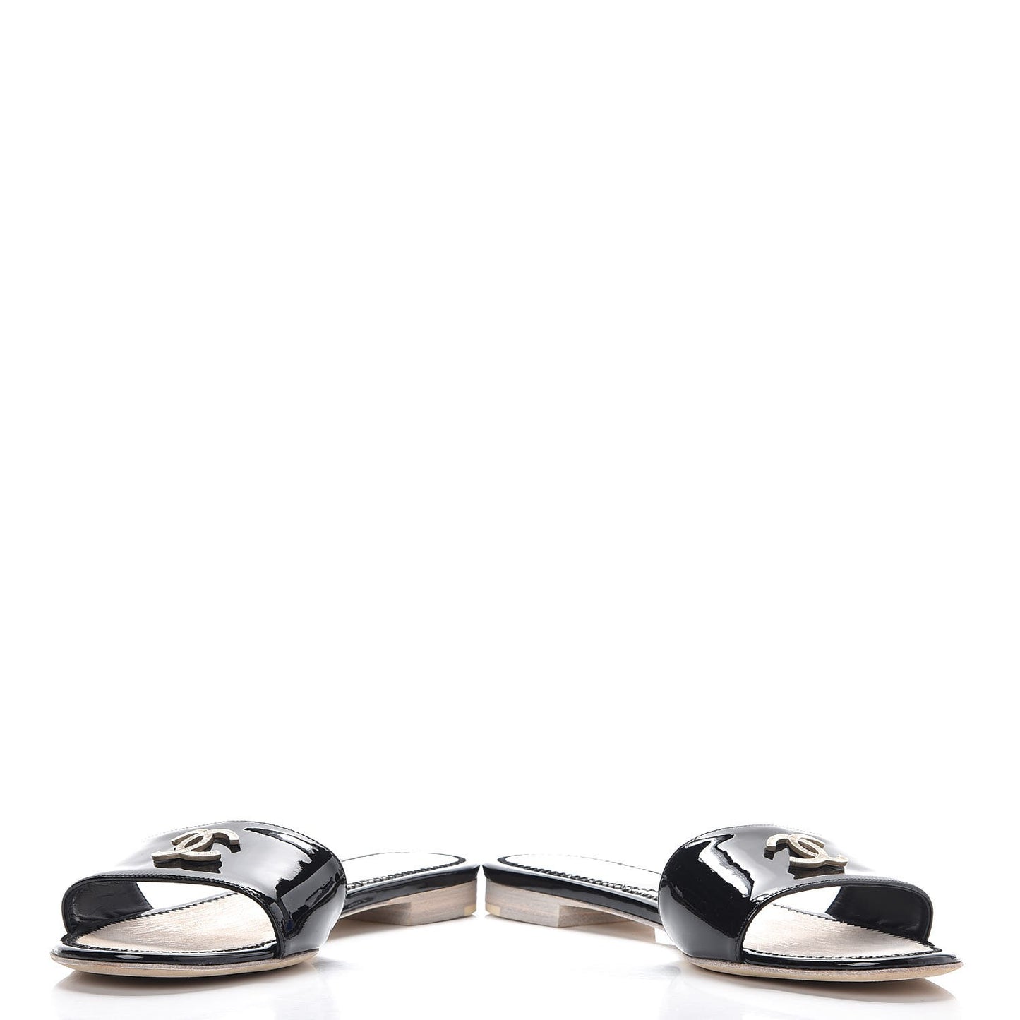 Patent Calfskin CC Slip On Mules 37.5 Black