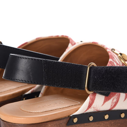 Gucci Linen Horsebit Ikegami Herbarium Print Amstel Slingback Clogs 37.5 Romantic Cherry Black 9 of 10