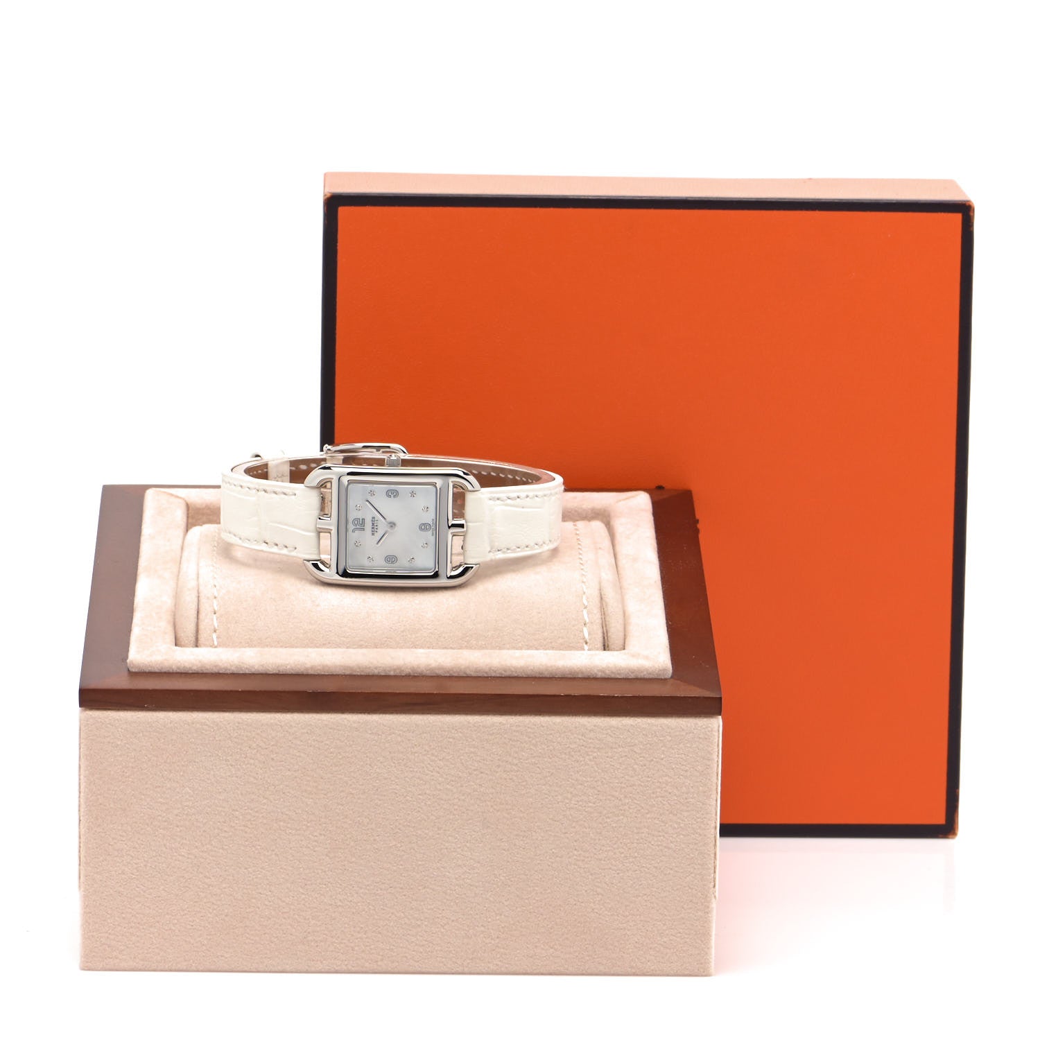 Hermes Stainless Steel Alligator Diamond Mother of Pearl 23mm Cape Cod Quartz Watch Blanc 5 of 5