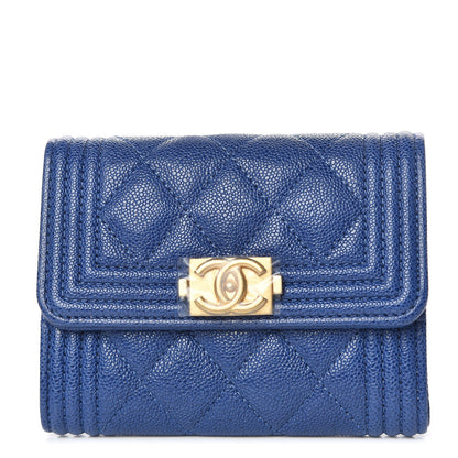 Chanel Caviar Quilted Boy Card Holder Wallet Blue 1 of 8