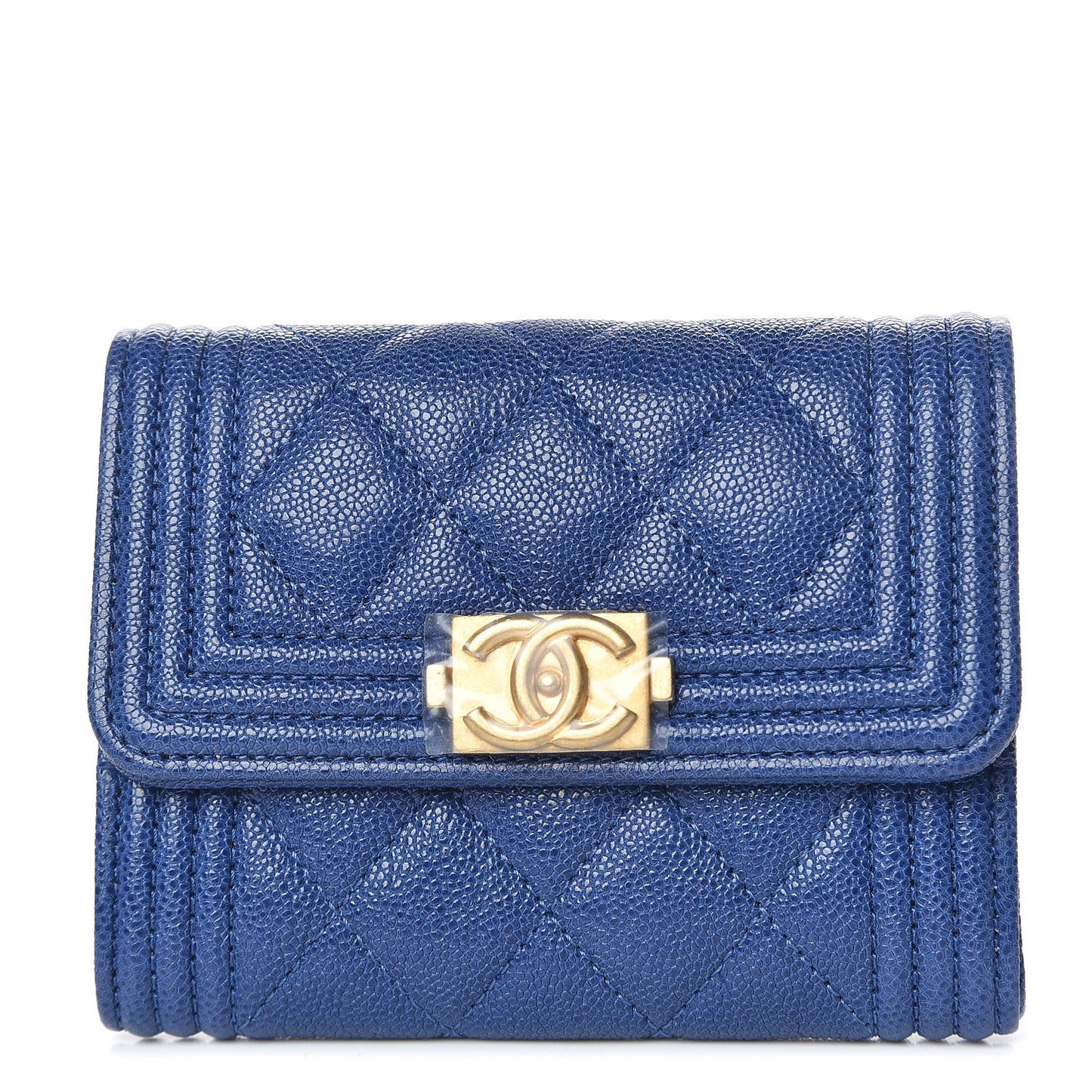 Caviar Quilted Boy Card Holder Wallet Blue