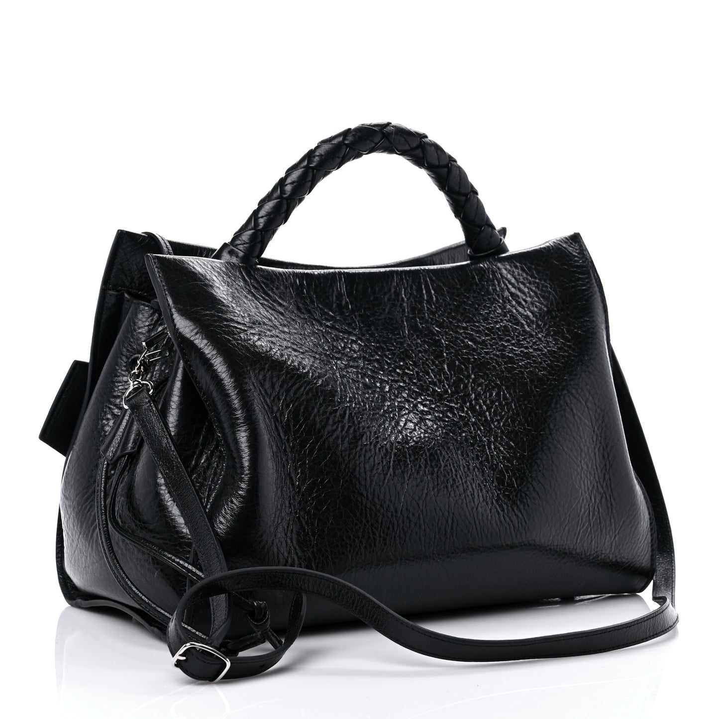 Shiny Calfskin Iris Tote Black