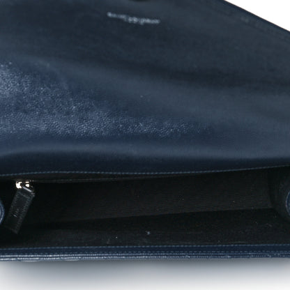 Saint Laurent Grain De Poudre Mixed Matelasse Triquilt Large Monogram Satchel Deep Marine 5 of 10