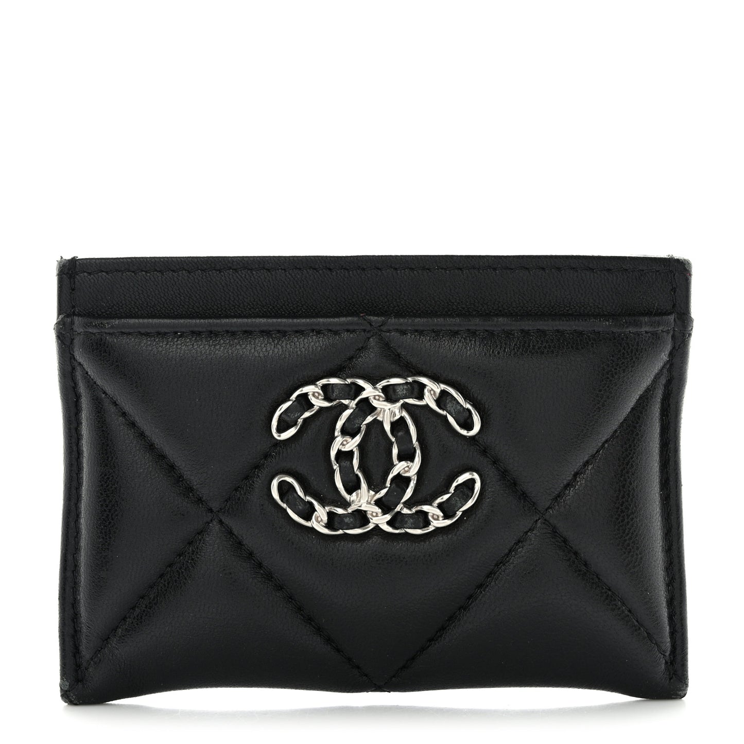 Lambskin Quilted Chanel 19 Card Holder Black