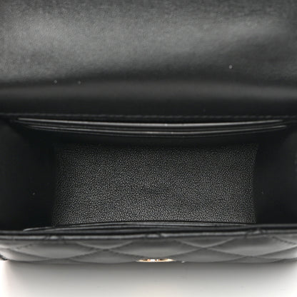 Chanel Lambskin Quilted Top Handle Flap Clutch With Chain Black 5 of 12