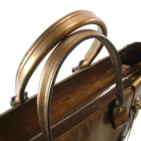 Leather Logo XL Shopper Tote Bronze