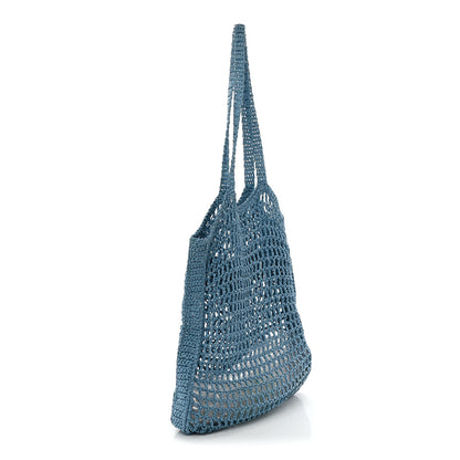 Prada Yarn Raffia Effect Crochet Logo Embroidered Tote Bag Celeste 3 of 10