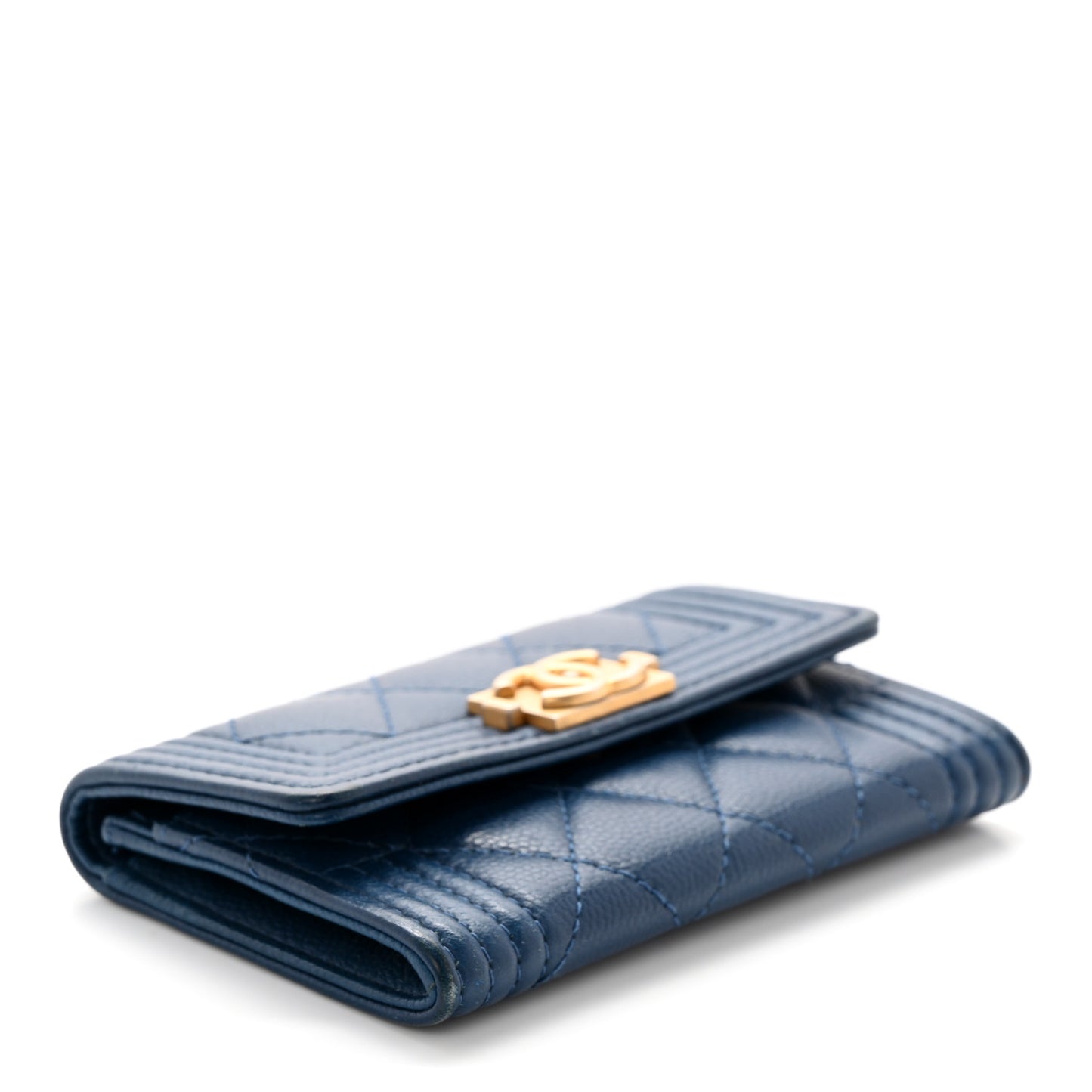 Caviar Quilted Boy Flap Card Holder Blue