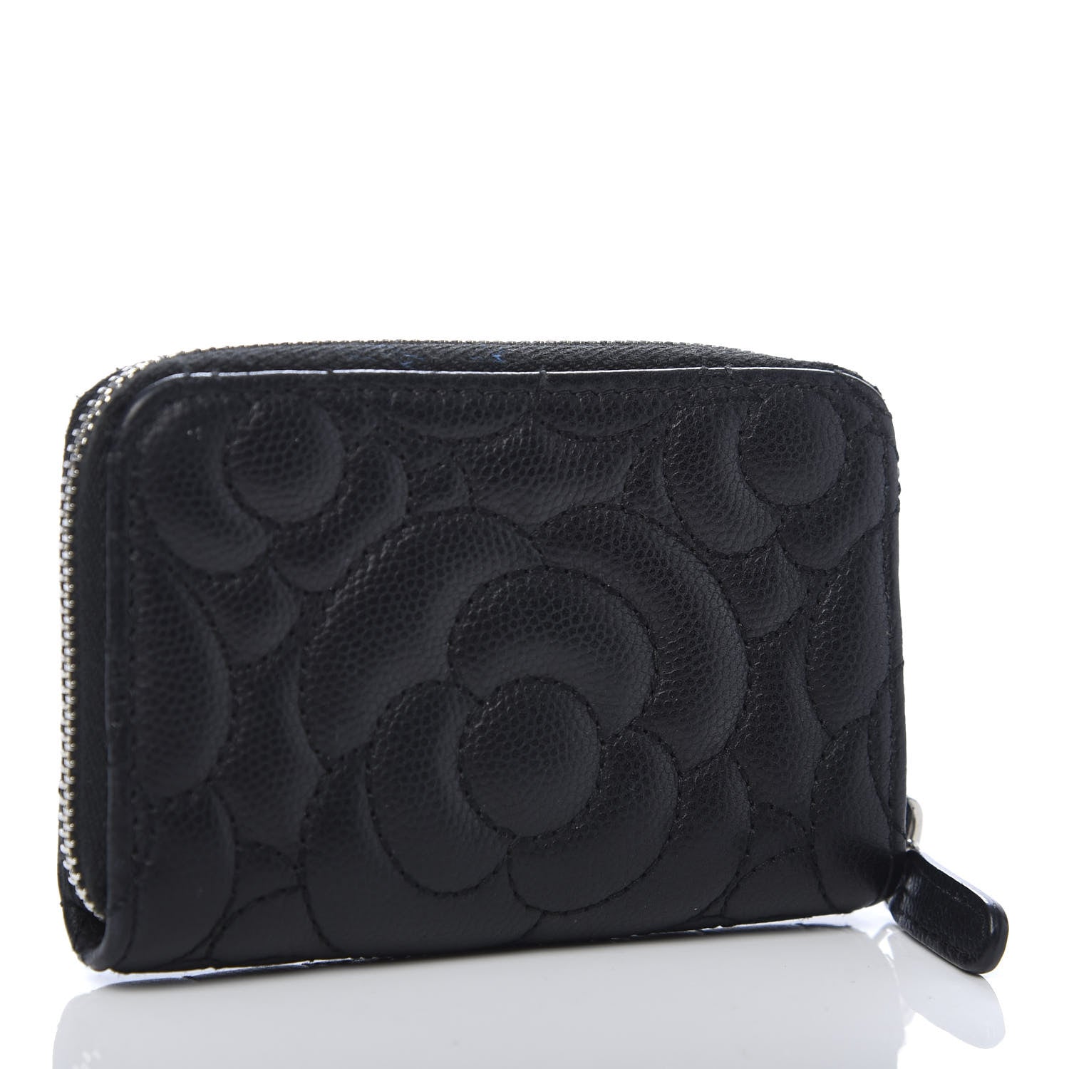 Chanel Caviar Camellia Embossed Zip Coin Purse Black 3 of 8