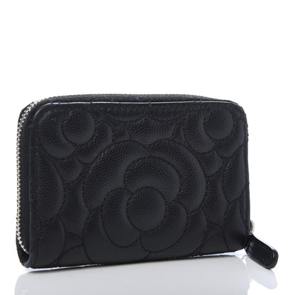 Chanel Caviar Camellia Embossed Zip Coin Purse Black 3 of 8
