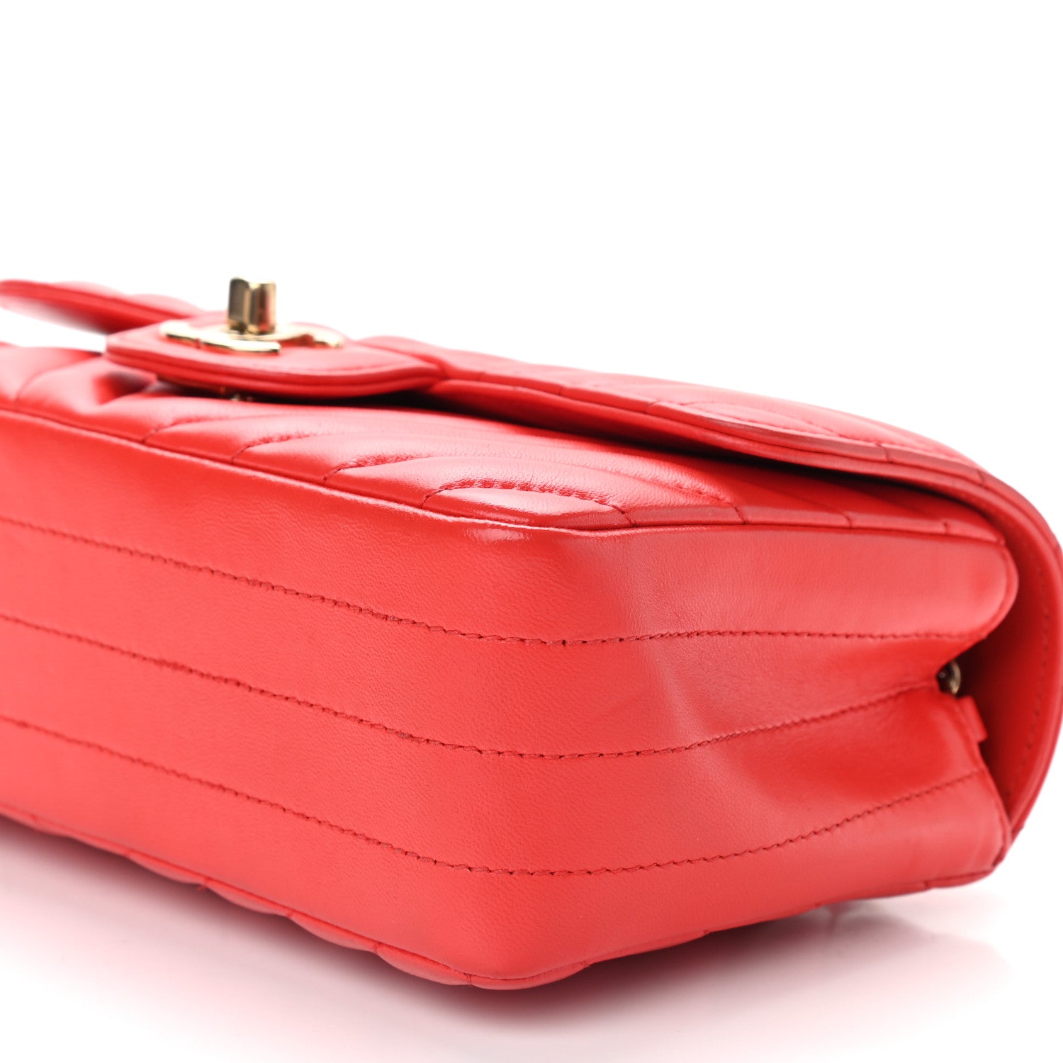 Chanel Lambskin Chevron Quilted Mini Rectangular Flap Red 9 of 9