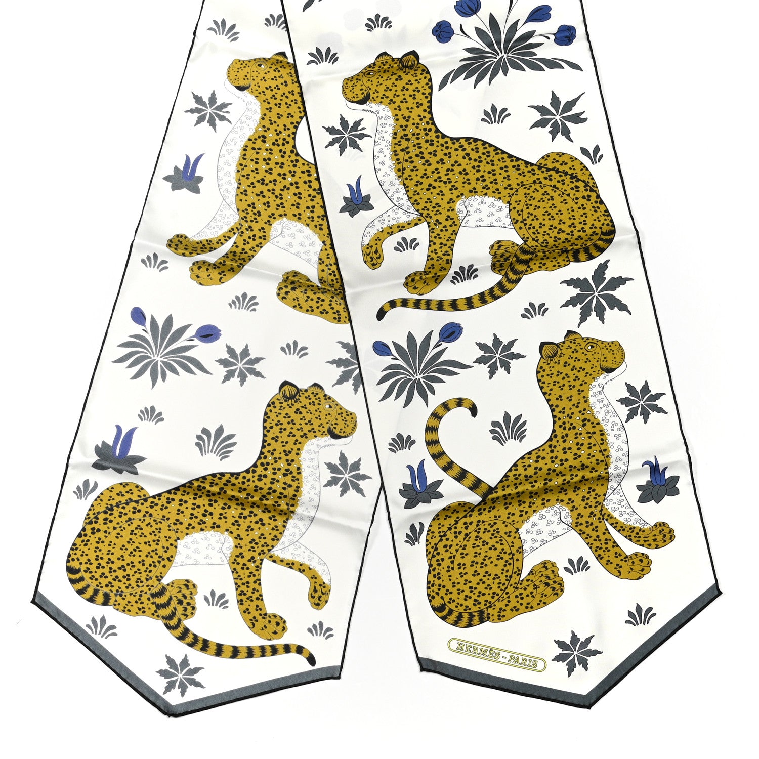 Hermes Silk Les Leopards Muffler White Modore Gris 2 of 5