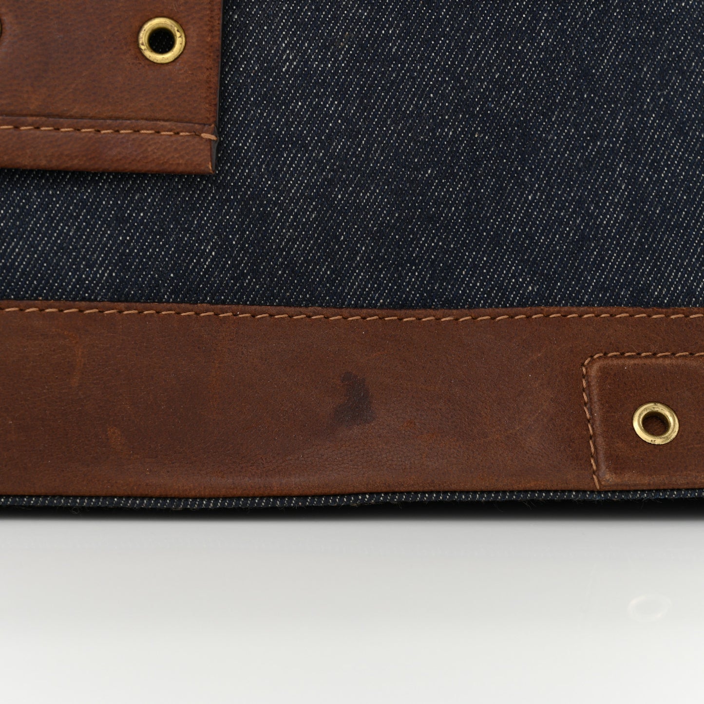 Denim Calfskin Street Chic Top Handle Bag Blue Brown