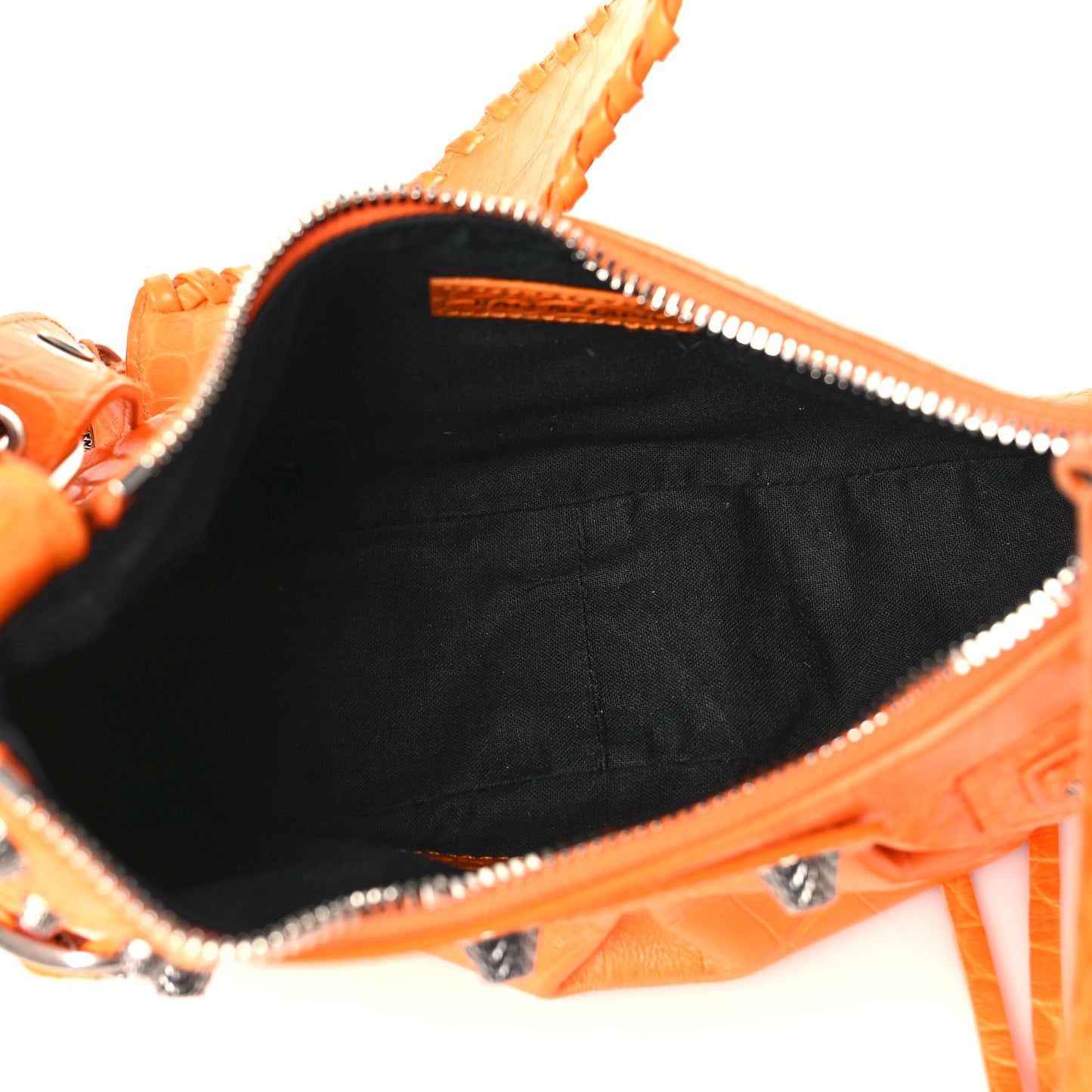 Extra Supple Calfskin Crocodile Embossed Le Cagole Shoulder Bag XS Pop Orange