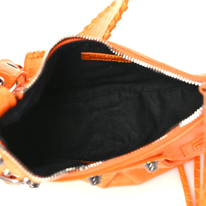 Balenciaga Extra Supple Calfskin Crocodile Embossed Le Cagole Shoulder Bag XS Pop Orange 6 of 12