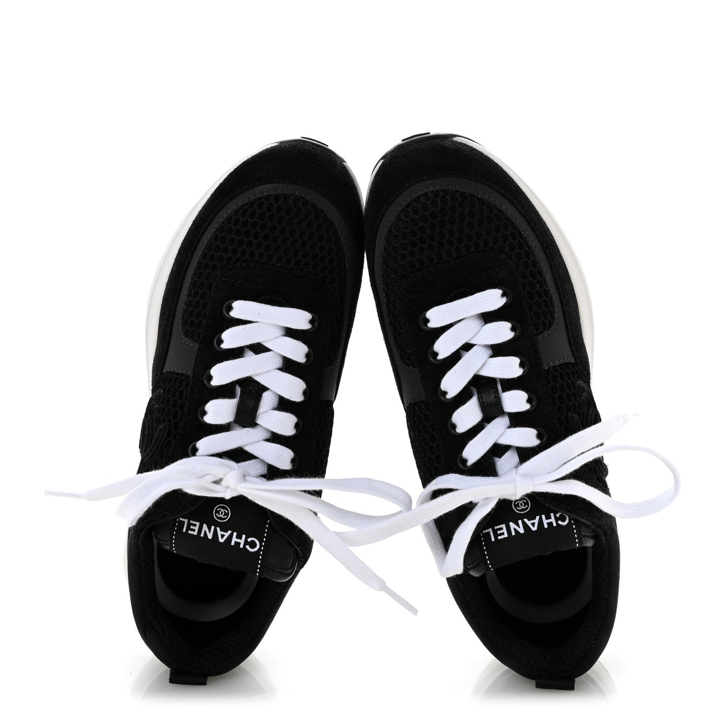 Calfskin Mesh Lycra Suede Womens Logo Sneakers 36 Black