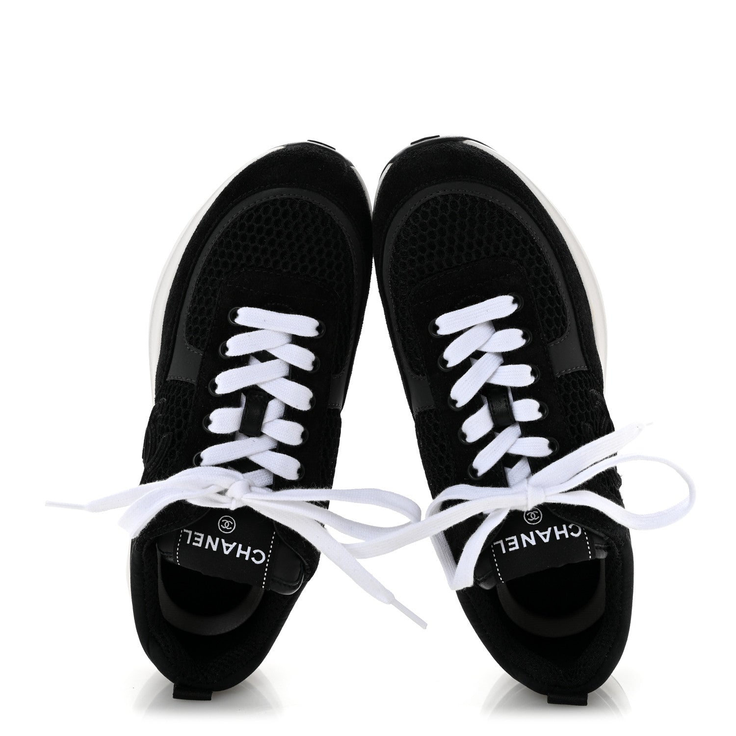Chanel Calfskin Mesh Lycra Suede Womens Logo Sneakers 36 Black 2 of 9