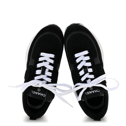 Chanel Calfskin Mesh Lycra Suede Womens Logo Sneakers 36 Black 2 of 9