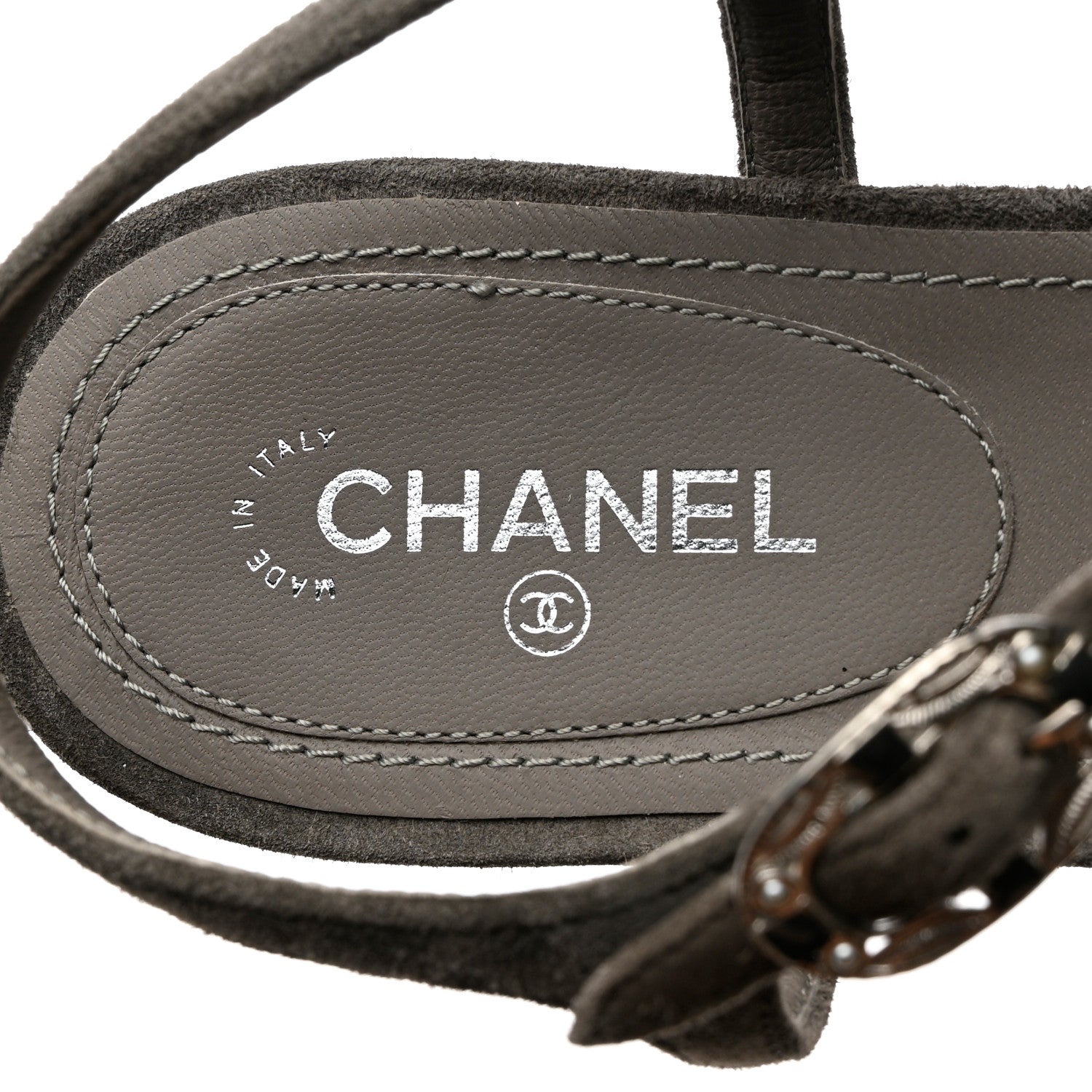 Chanel Suede Calfskin Chain Thong Sandals 38.5 Grey 5 of 9