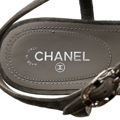 Chanel Suede Calfskin Chain Thong Sandals 38.5 Grey 5 of 9