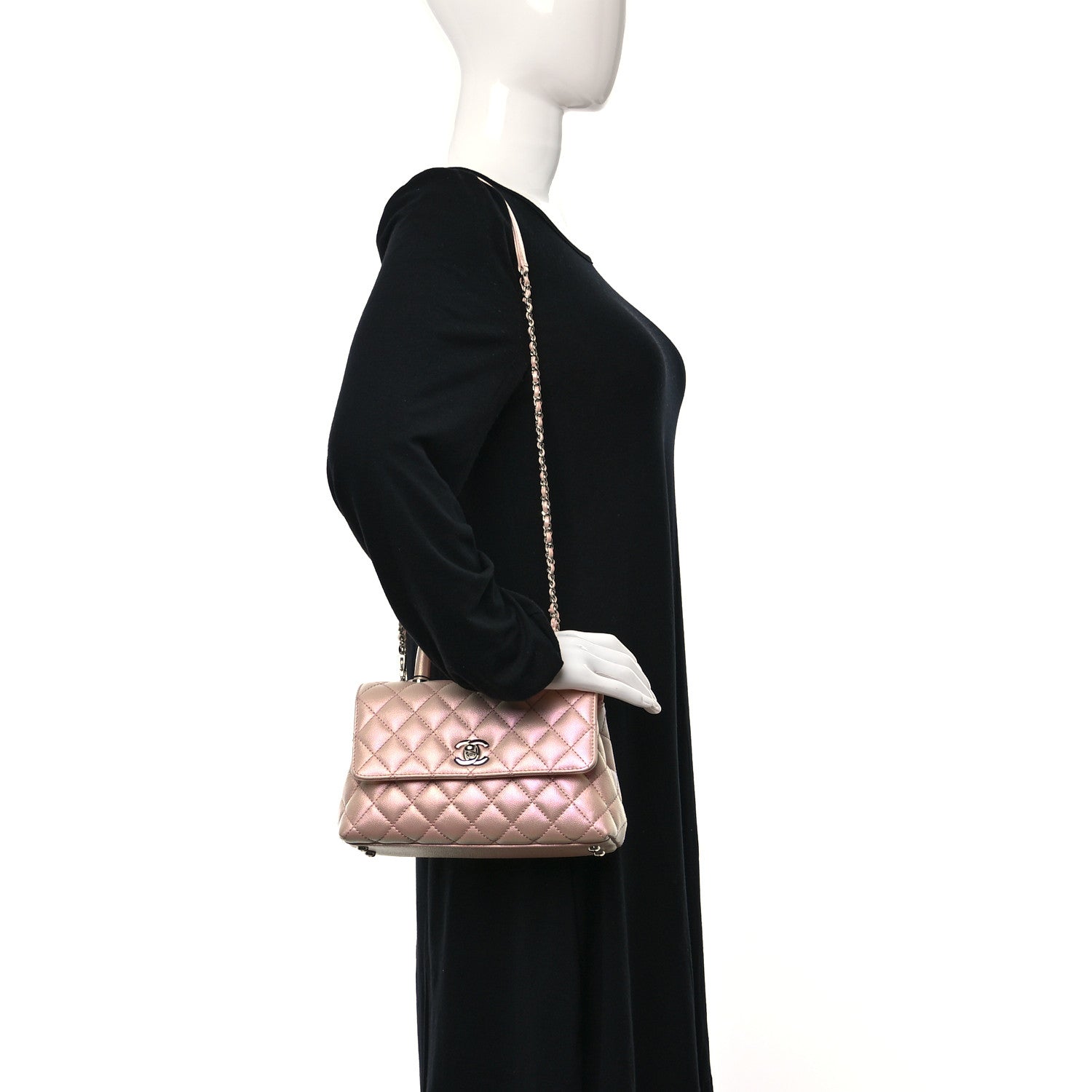 Chanel Iridescent Caviar Quilted Mini Coco Handle Flap Pink 2 of 11