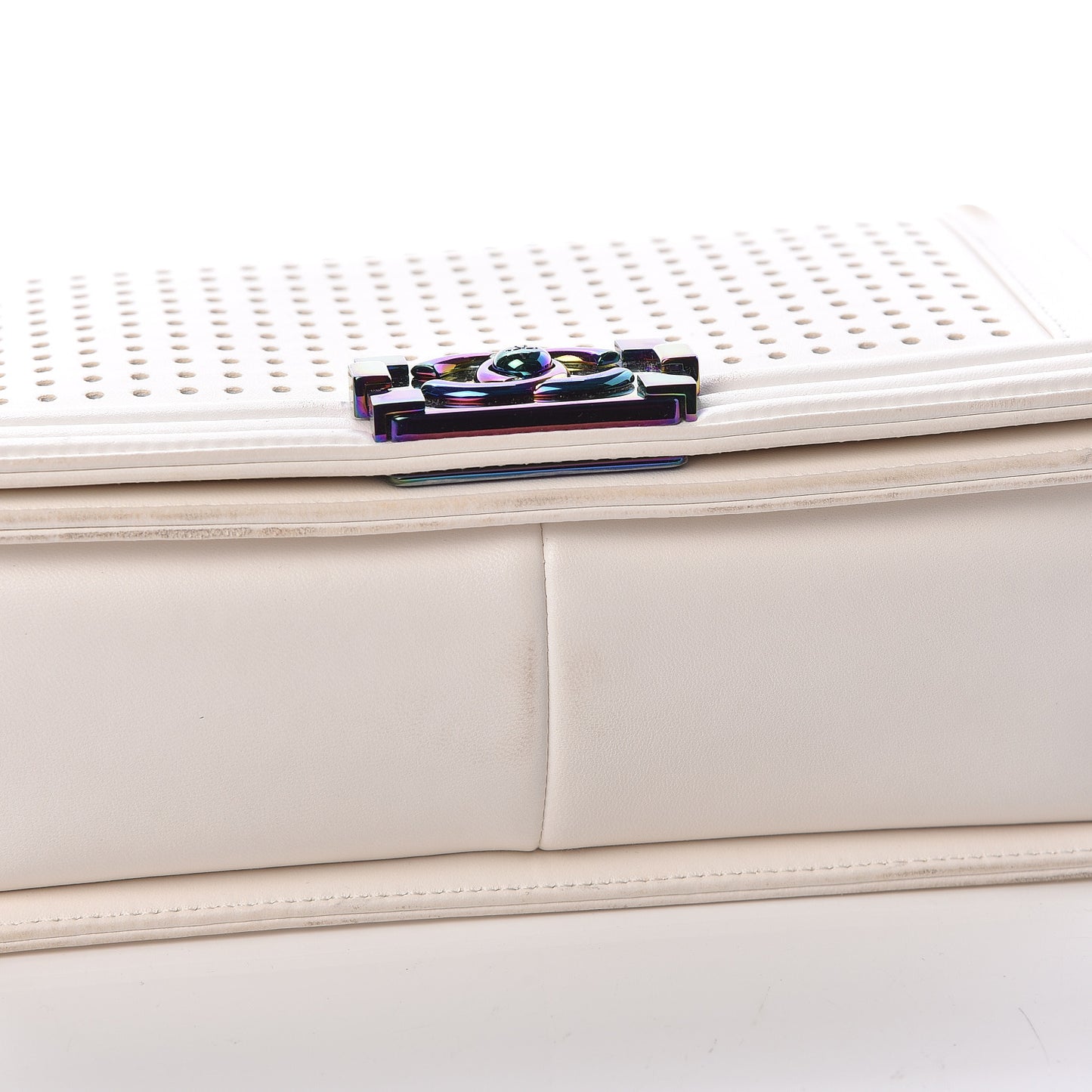 Lambskin LED Iridescent Metal Medium Boy Flap White Multicolor