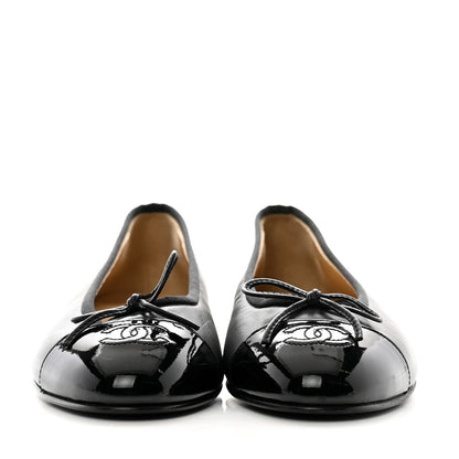 Chanel Lambskin Patent Cap Toe Ballerina Flats 39 Black 3 of 9