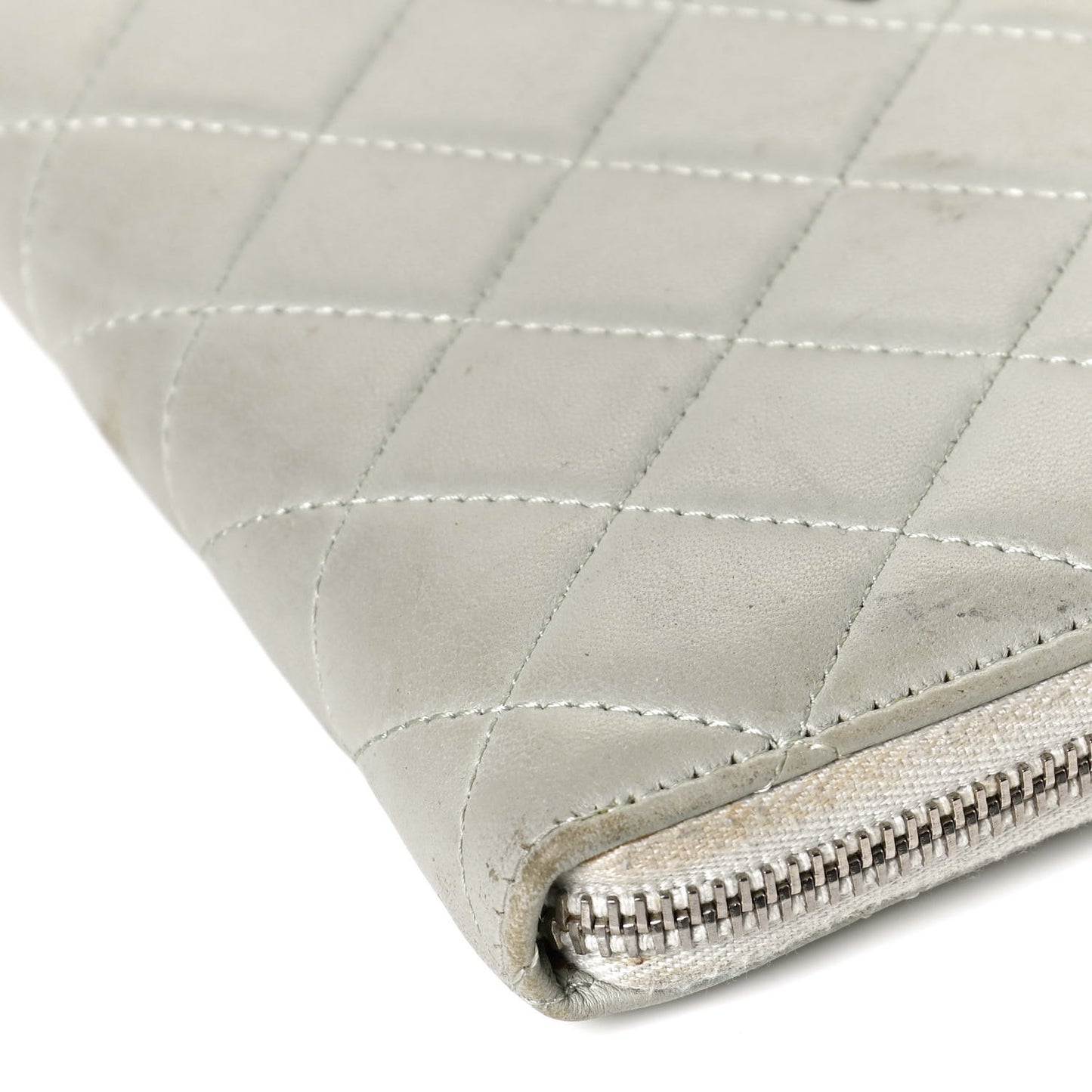 Lambskin Quilted Large Gusset Zip Around Wallet Light Green