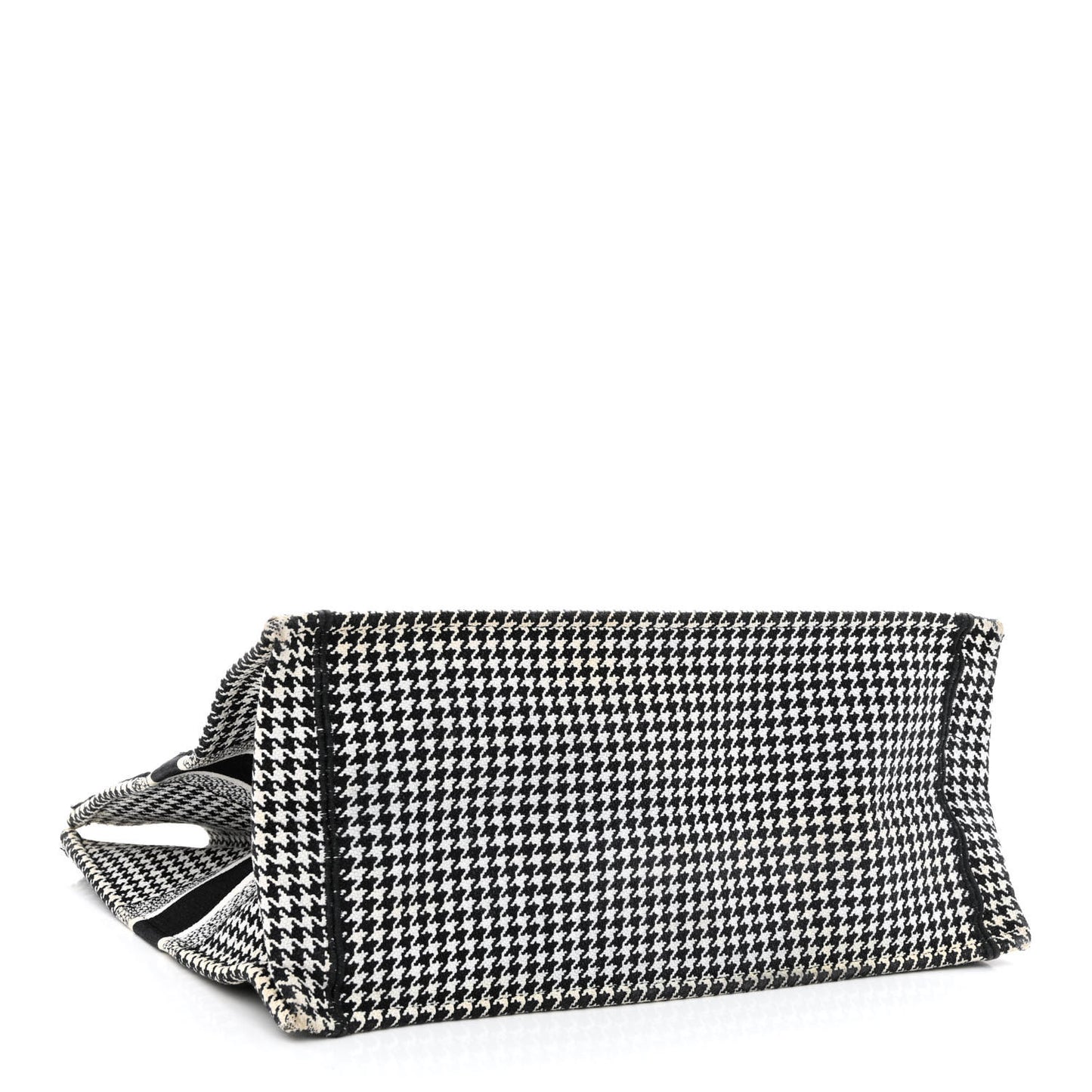 Canvas Houndstooth Embroidered Book Tote Black White
