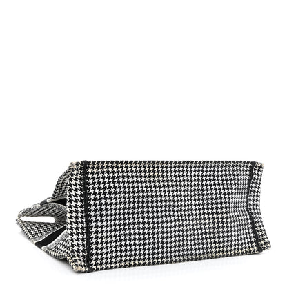 Christian Dior Canvas Houndstooth Embroidered Book Tote Black White 4 of 13