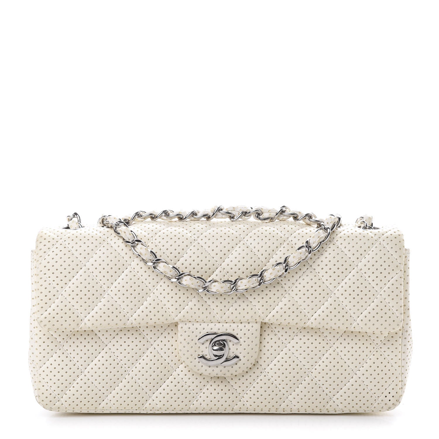 Chanel Lambskin Perforated East West Flap White 1 of 16