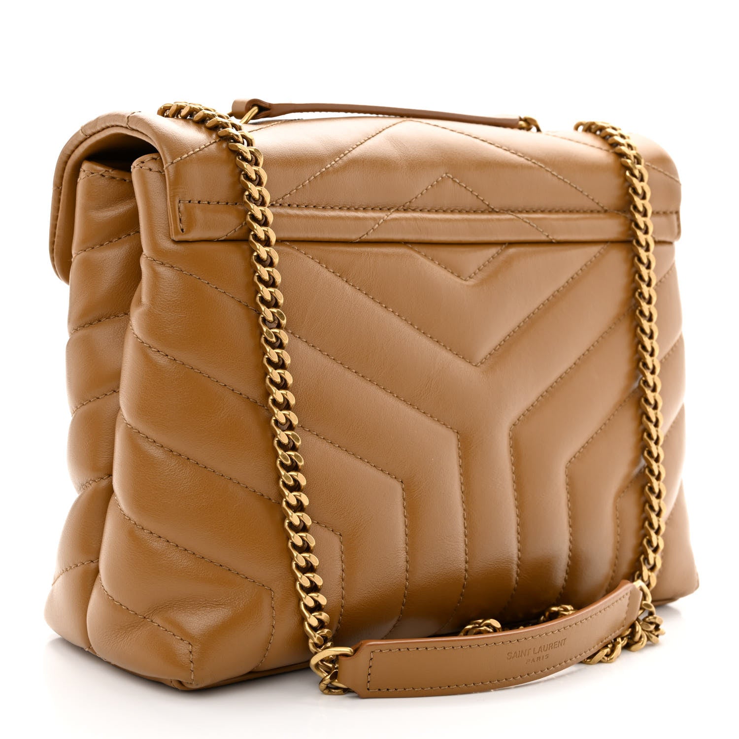 Saint Laurent Calfskin Y Quilted Monogram Small Loulou Chain Satchel Dark Natural 3 of 10