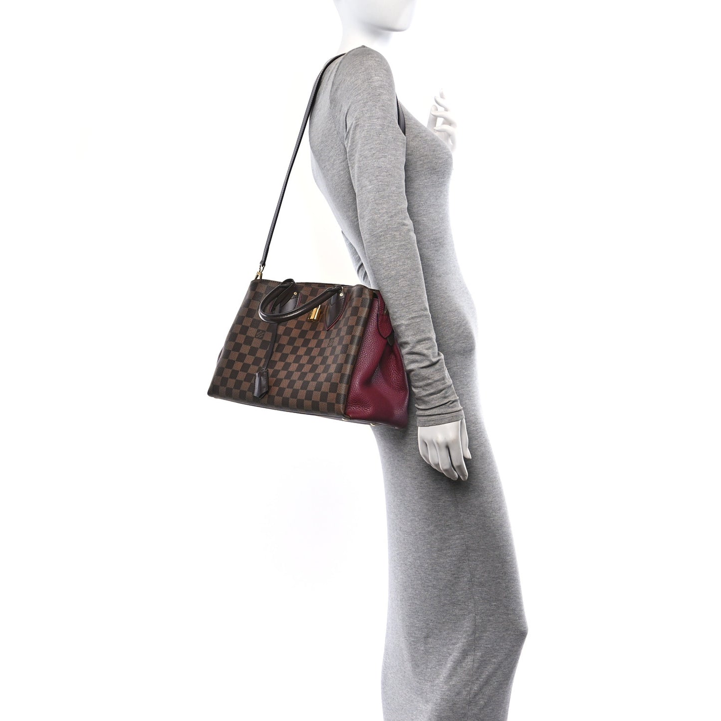Cuir Taurillon Damier Ebene Normandy Bordeaux
