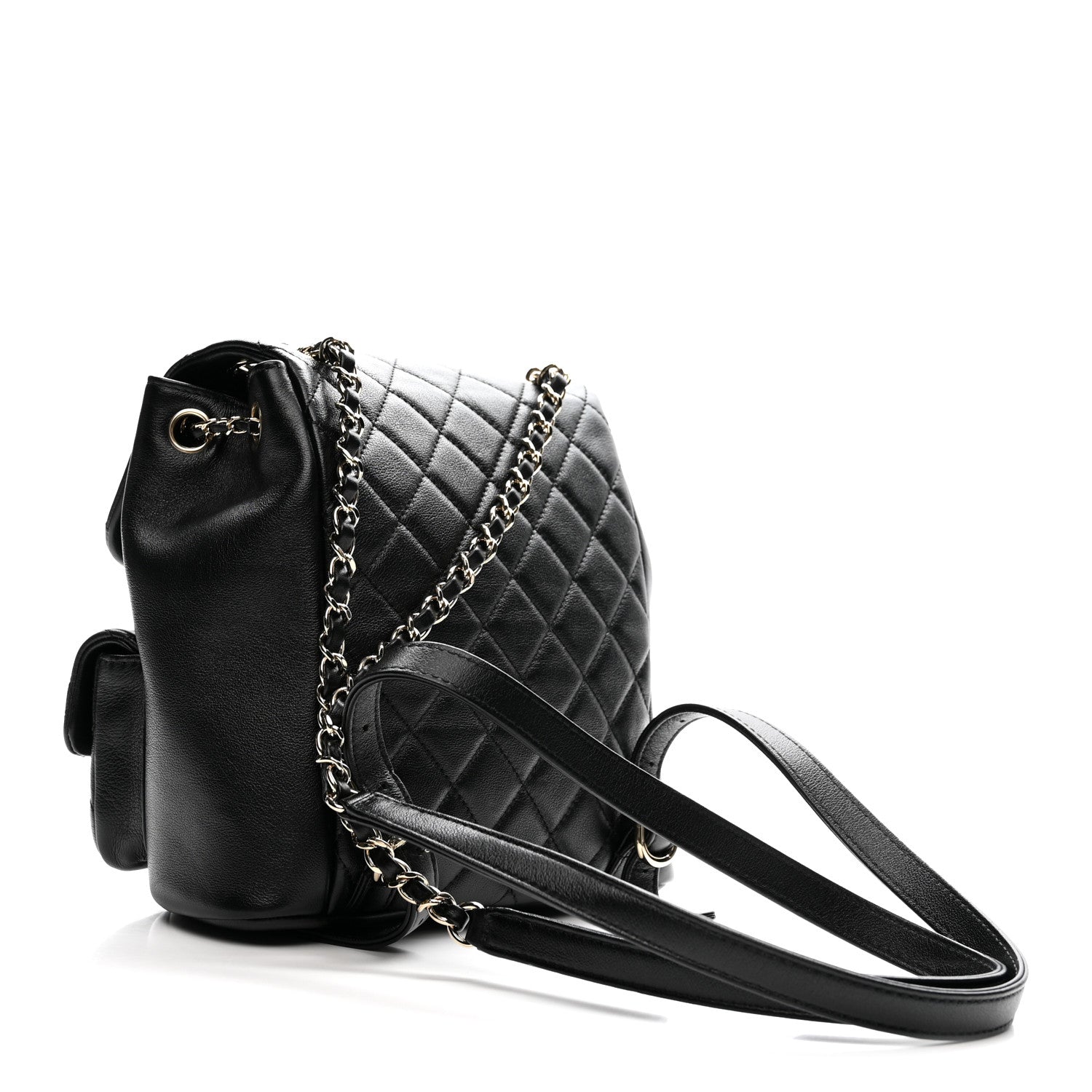 Chanel Shiny Caviar Quilted Medium Duma Pockets Drawstring Backpack Black 3 of 12