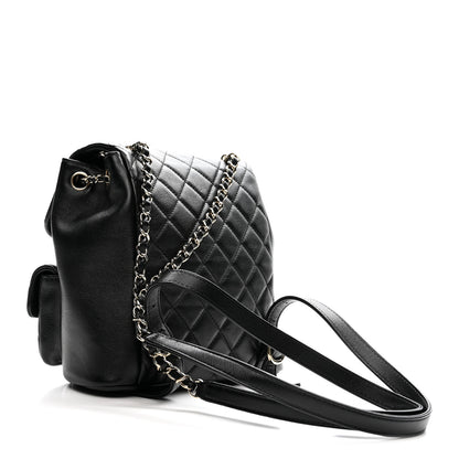 Chanel Shiny Caviar Quilted Medium Duma Pockets Drawstring Backpack Black 3 of 12