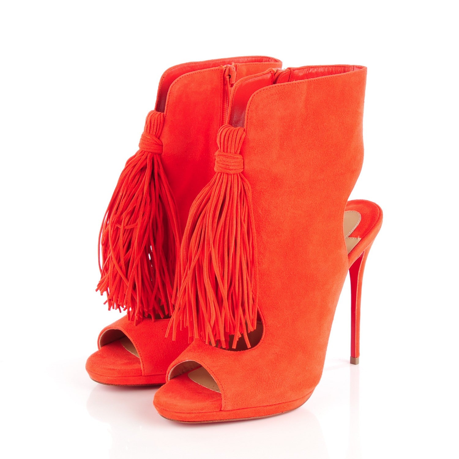 Christian Louboutin Suede Otoka Fringe 120 Booties 36 Capucine 3 of 8