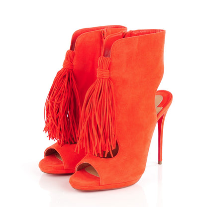 Christian Louboutin Suede Otoka Fringe 120 Booties 36 Capucine 3 of 8