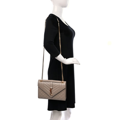 Saint Laurent Grain De Poudre Textured Mixed Matelasse Medium Triquilt Monogram Satchel Dark Beige 2 of 8